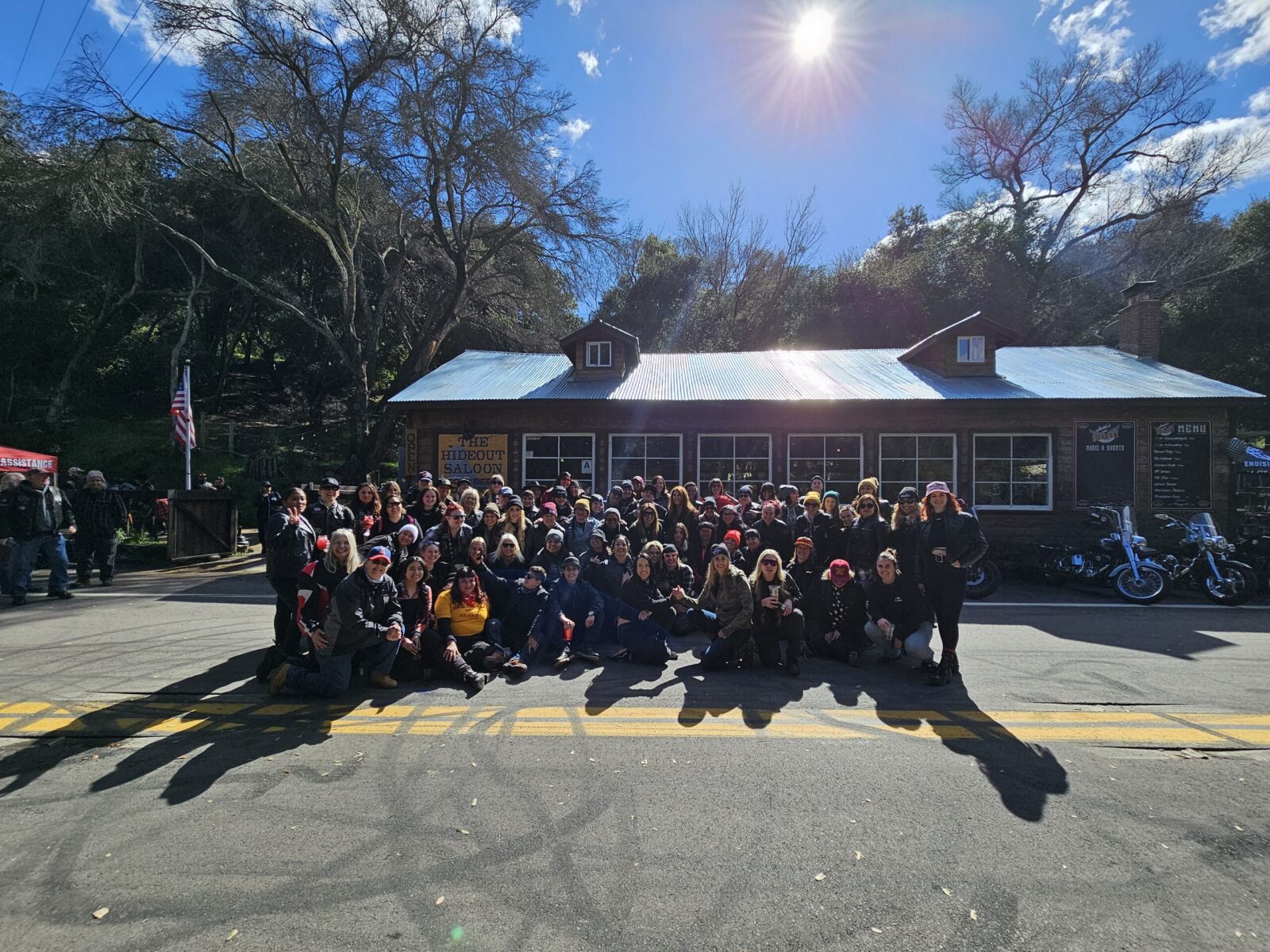 A large group of riders gathered outside Josie’s Hideout Saloon on a sunny winter afternoon